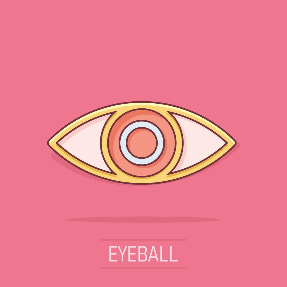 icono de ojo de dibujos animados de vector en estilo cómico. pictograma de ilustración de signo de mirada de globo ocular. concepto de efecto de salpicadura de negocio ocular.