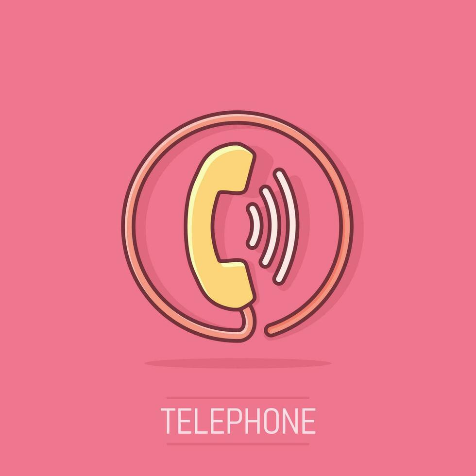 icono de teléfono de dibujos animados de vector en estilo cómico. contacto, pictograma de ilustración de signo de servicio de soporte. teléfono, concepto de efecto de salpicadura de negocio de comunicación.