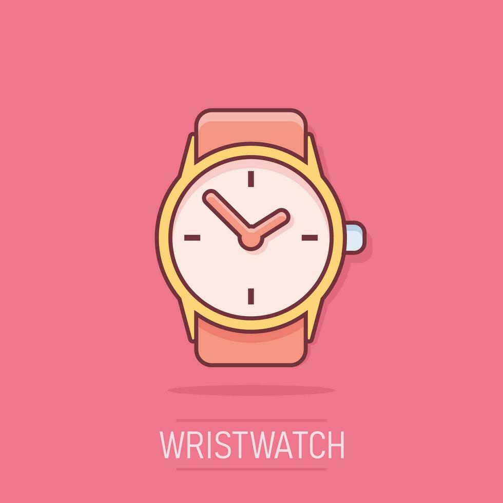 Vector cartoon watch icon in comic style. Clock sign illustration pictogram. Timer business splash effect concept.