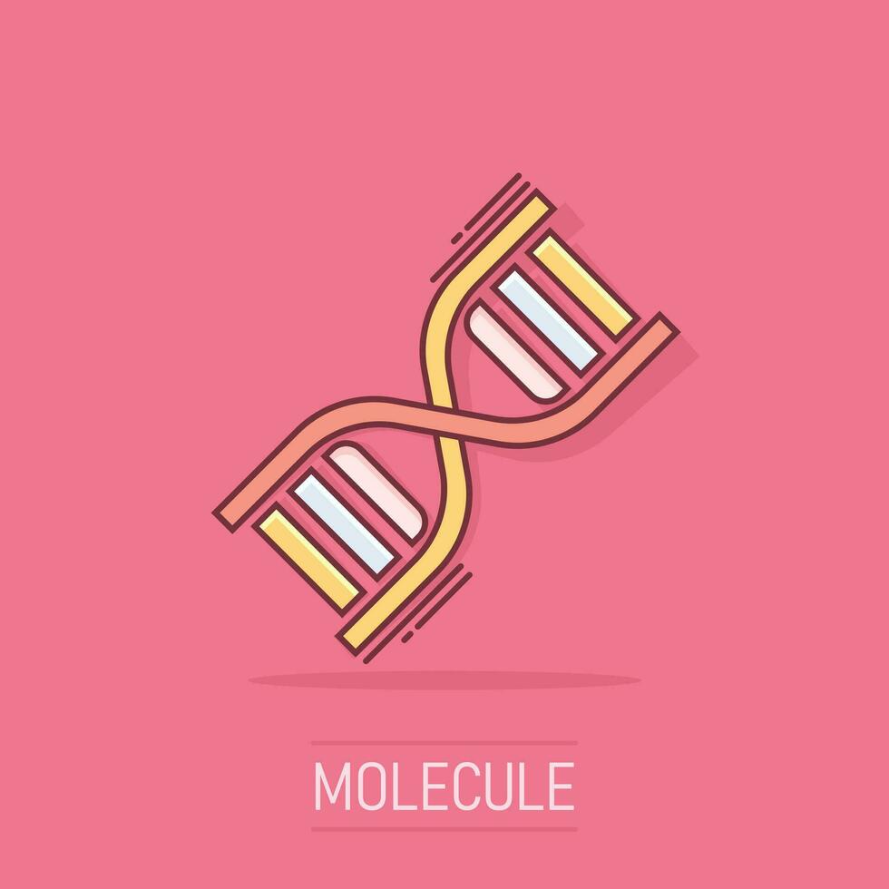 Vector cartoon dna icon in comic style. Medecine molecule sign illustration pictogram. Dna business splash effect concept.