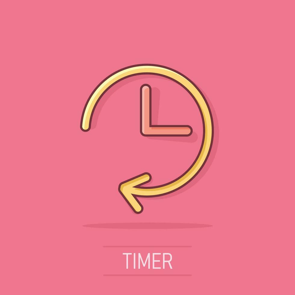 icono de temporizador de reloj de dibujos animados de vector en estilo cómico. pictograma de ilustración de signo de reloj. concepto de efecto de salpicadura de negocio de reloj.