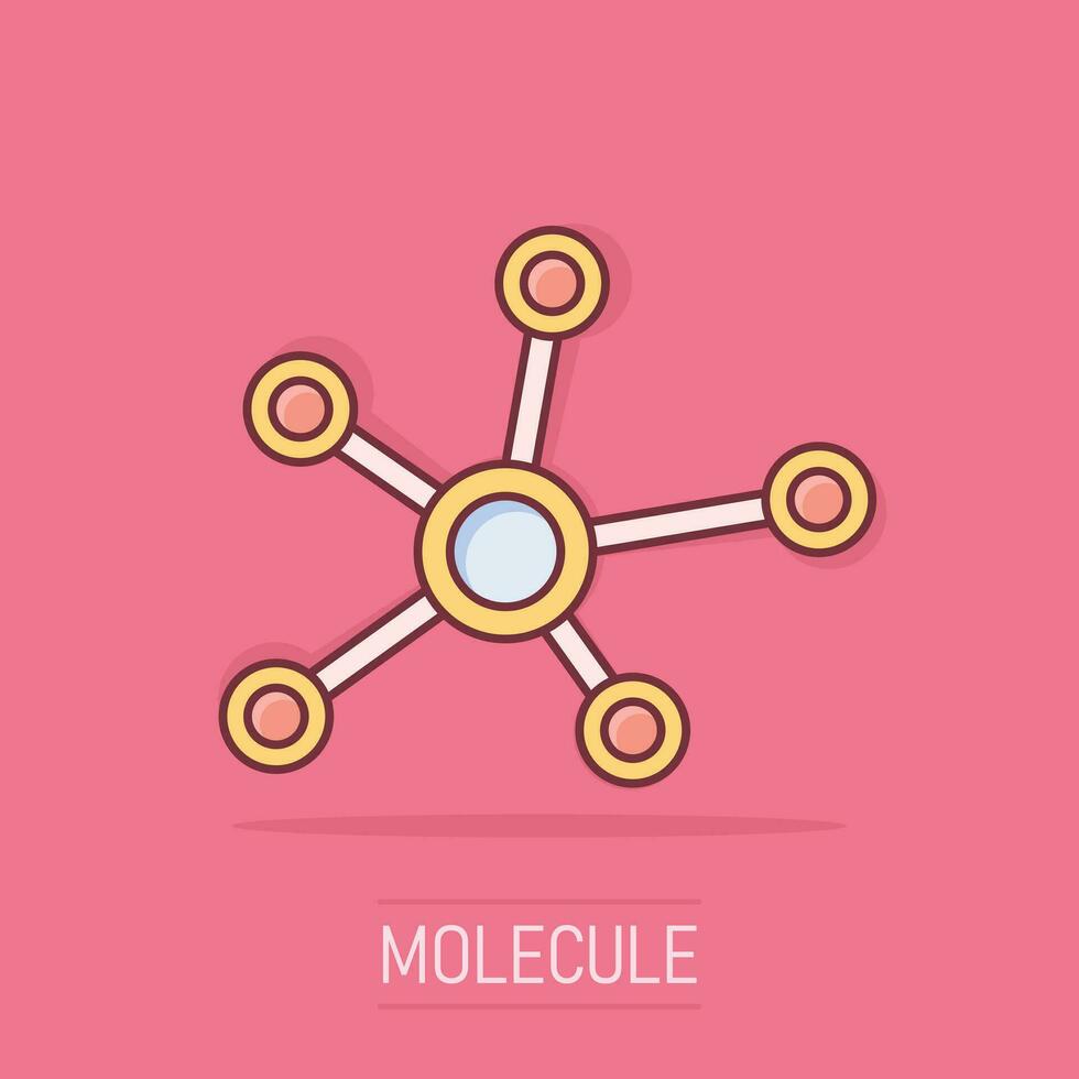 Vector cartoon social network, molecule, dna icon in comic style. Molecule sign illustration pictogram. Dna business splash effect concept.