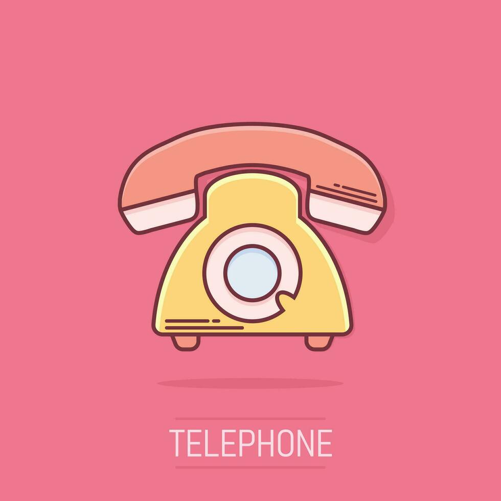 icono de teléfono de dibujos animados de vector en estilo cómico. pictograma de ilustración de señal de teléfono. concepto de efecto de salpicadura de negocio de teléfono.