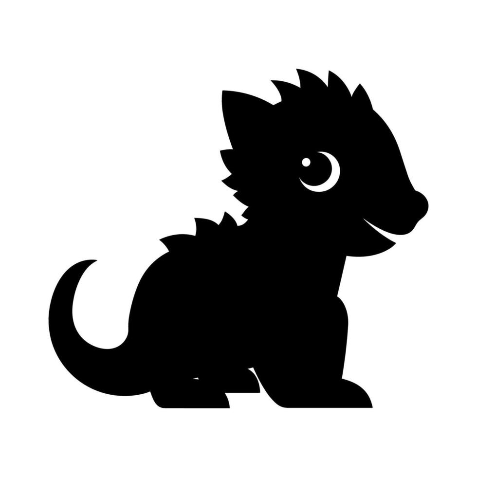 Cute Baby Dino Black Silhouette Illustration. vector
