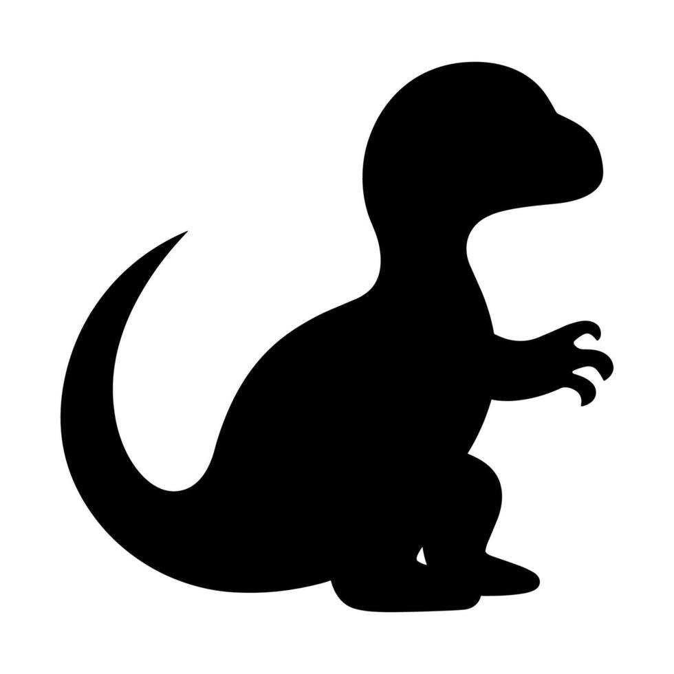 Cute Baby Dino Black Silhouette Illustration. vector