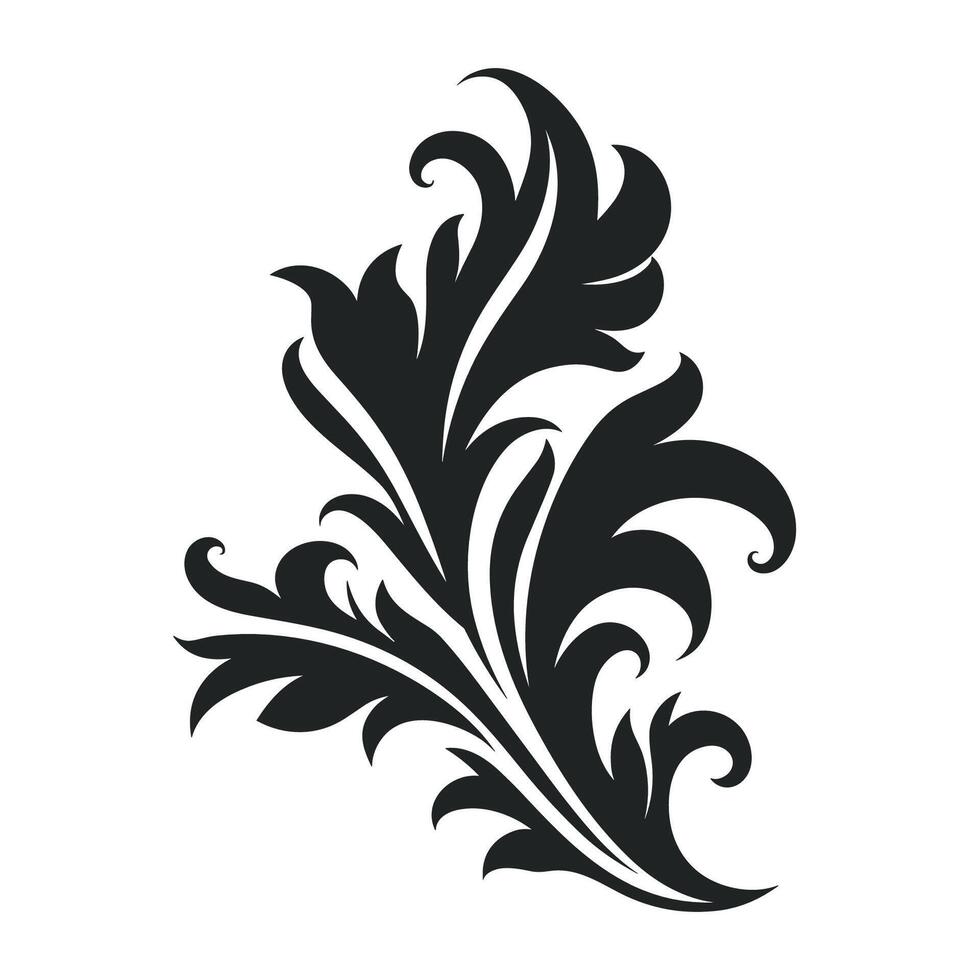 Acanthus Vector black silhouette, Decorative Ornament element silhouette.