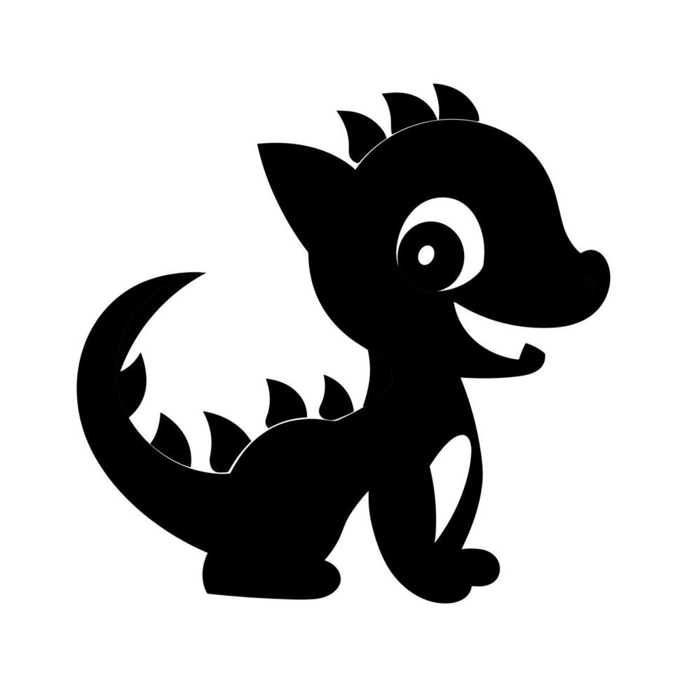 Cute Baby Dino Black Silhouette Illustration. vector