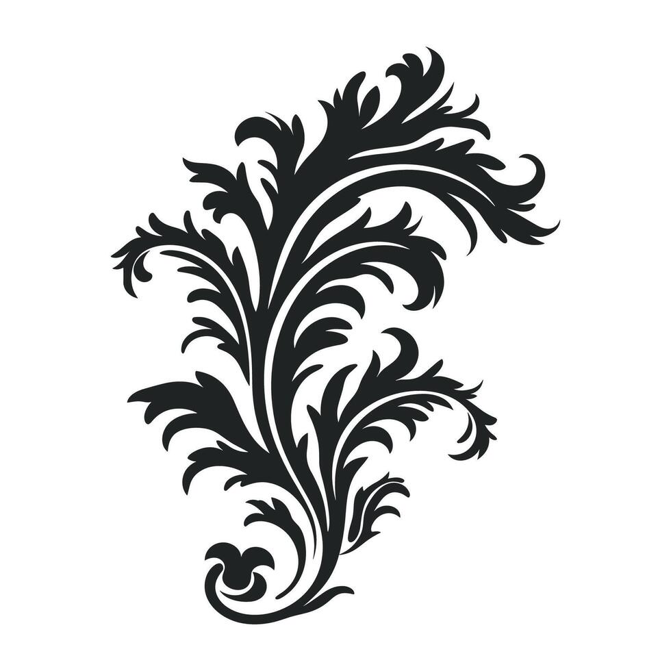 Acanthus Vector black silhouette, Decorative Ornament element silhouette.