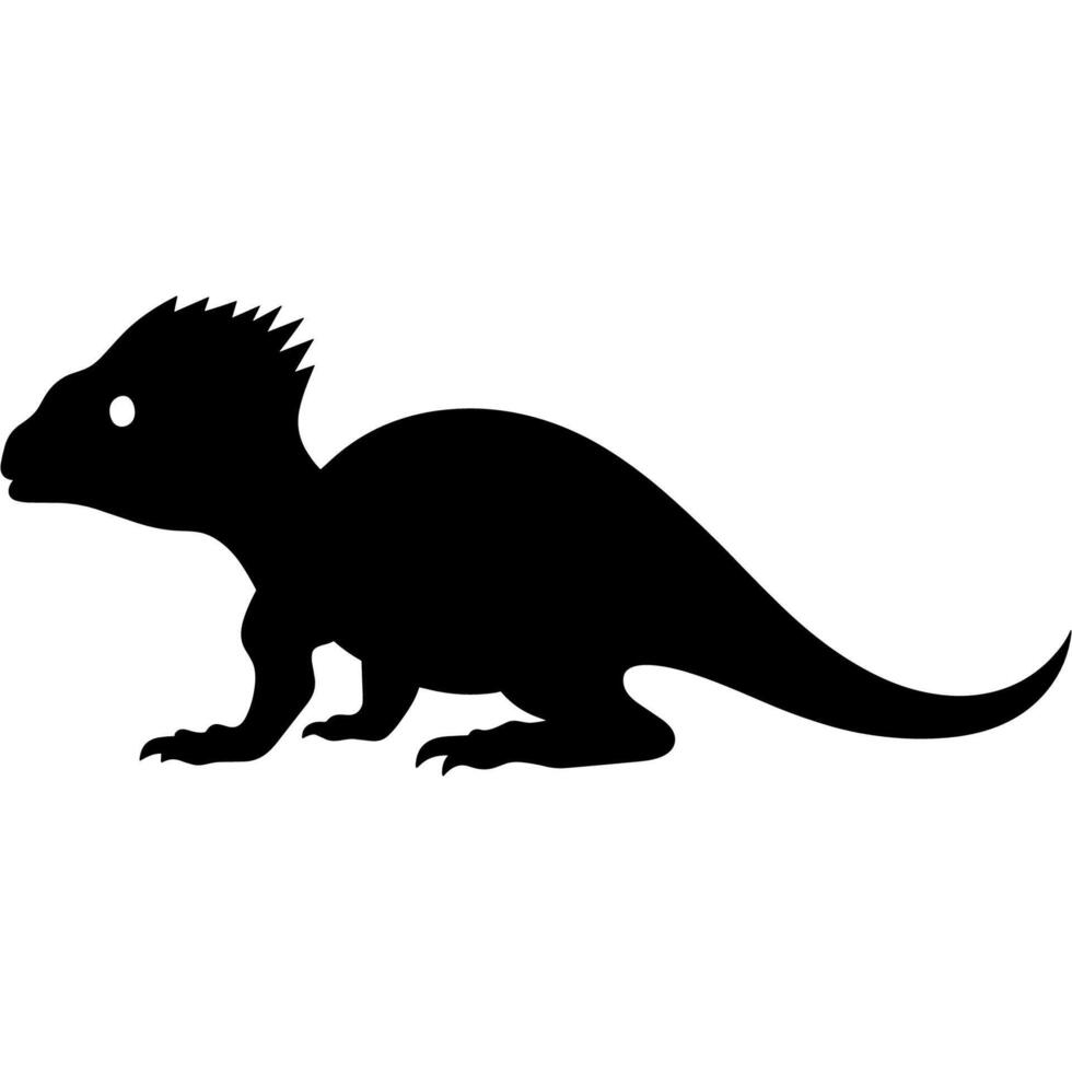 Cute Baby Dino Black Silhouette Illustration. vector