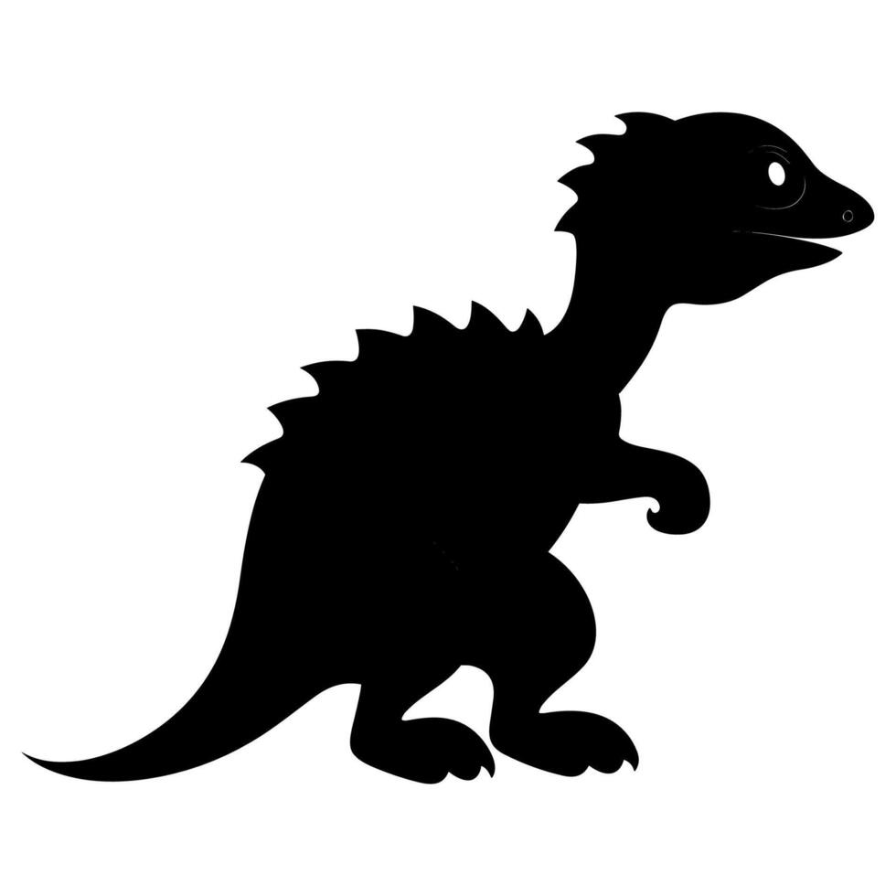 Cute Baby Dino Black Silhouette Illustration. vector