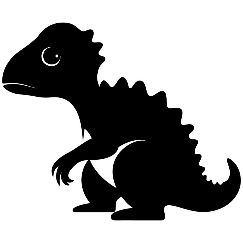 Cute Baby Dino Black Silhouette Illustration. vector