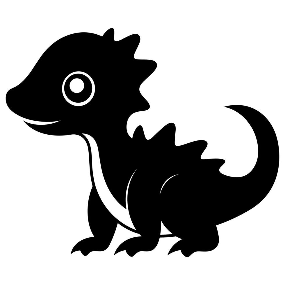 Cute Baby Dino Black Silhouette Illustration. vector