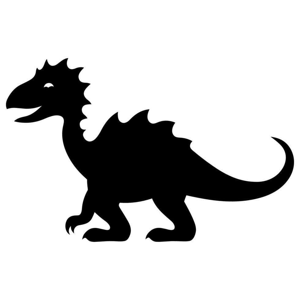 Cute Baby Dino Black Silhouette Illustration. vector