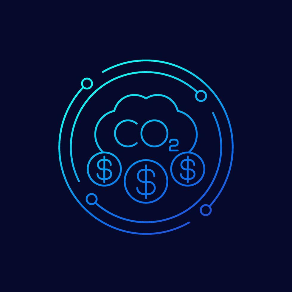 carbon emissions cost, co2 gas icon, linear design vector