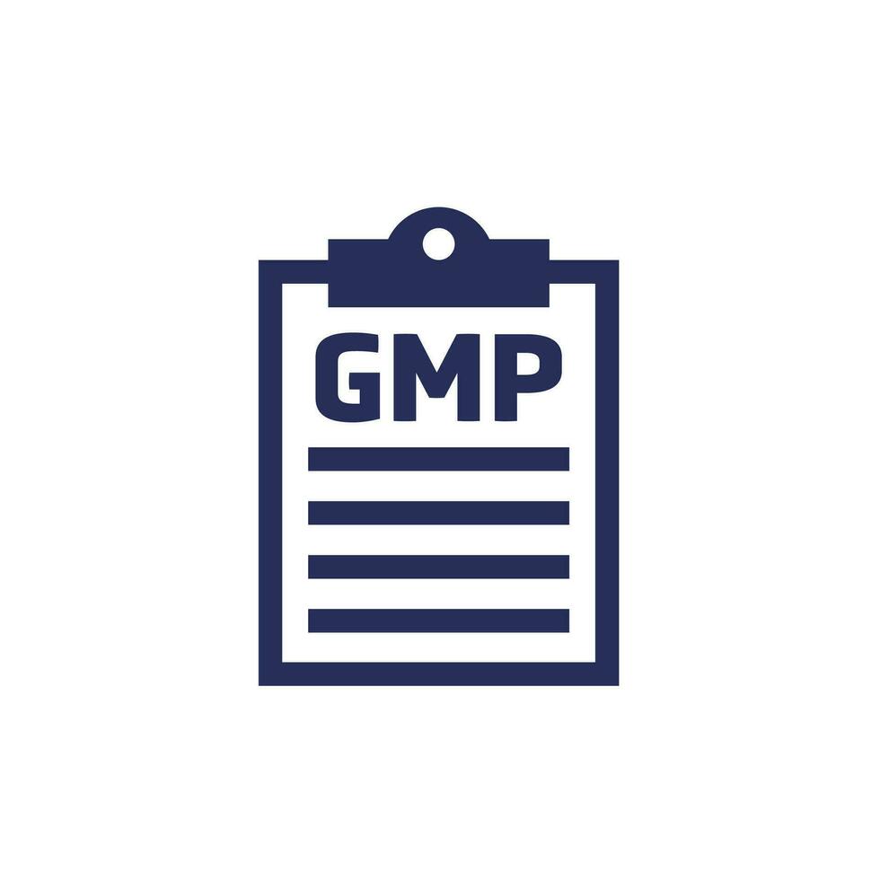 gmp icono en blanco, bueno fabricación práctica vector