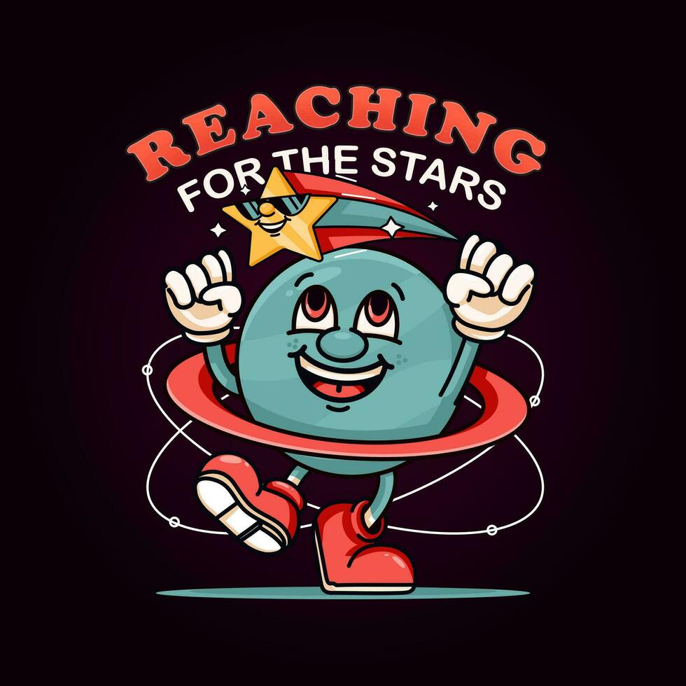 linda planetario personaje alcanzando para el estrellas. adecuado para logotipos, mascotas, camisetas, pegatinas y carteles vector