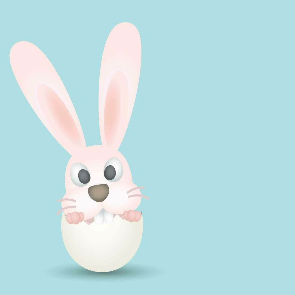 Little rabbit in egg shell vector illustration. Happy Easter day template have blank space.