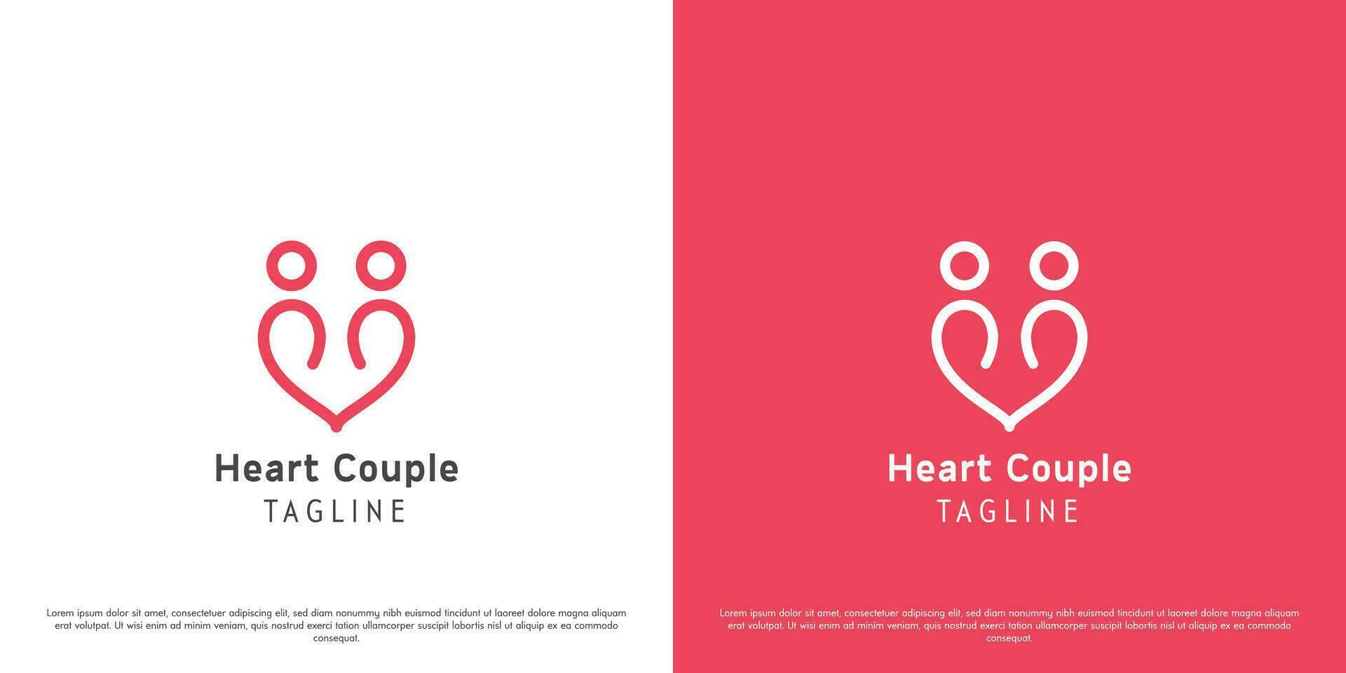 Heart couple logo design illustration. Silhouettes of people men women happy couples girlfriends dating loving affection. Creative abstract minimalist simple icon concept. vector