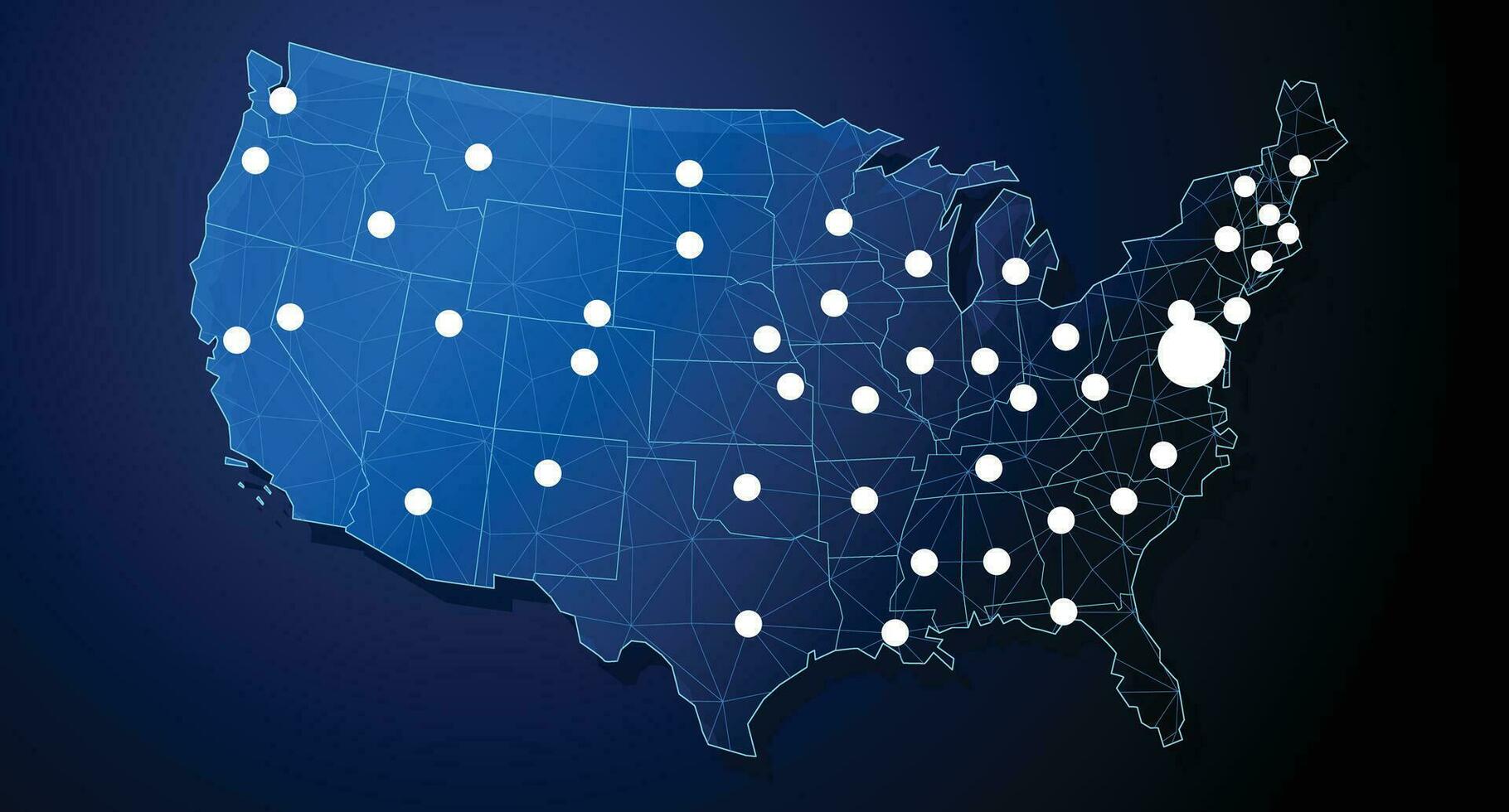 USA, United States of America - Country Shape with Lines Connecting Major Cities vector