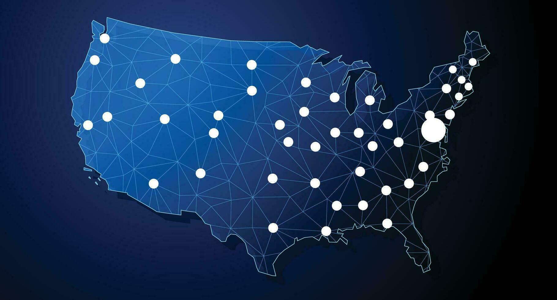 EE.UU, unido estados de America - país forma con líneas conectando mayor ciudades vector