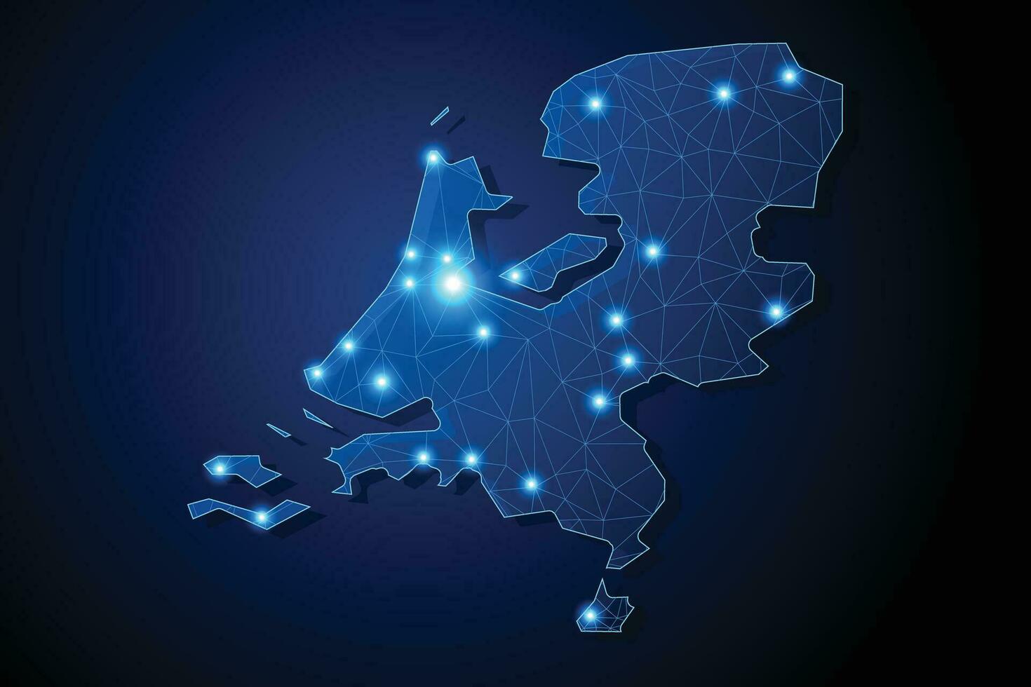 Netherlands - Country Shape with Lines Connecting Major Cities vector