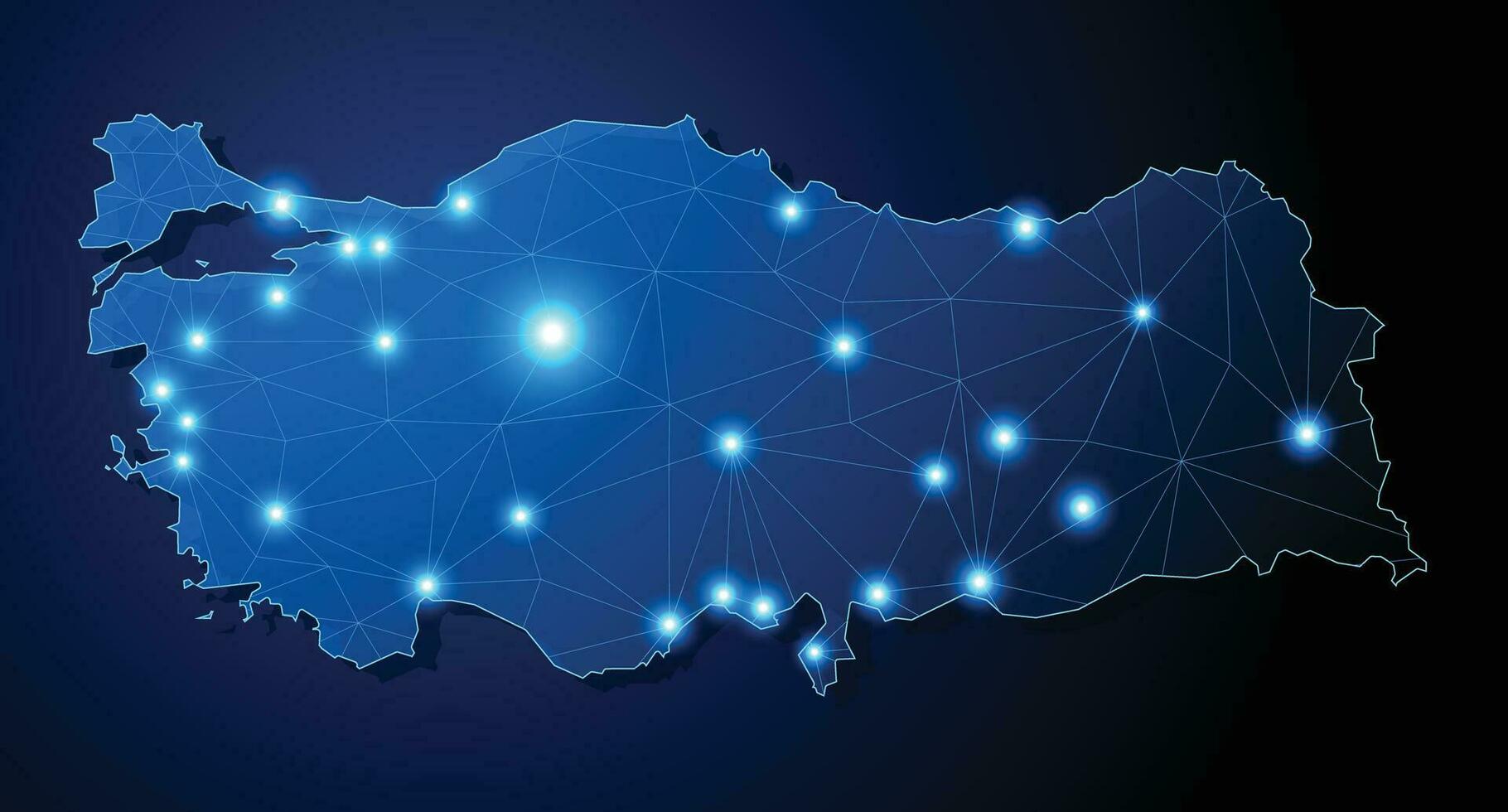 Turkey - Country Shape with Lines Connecting Major Cities vector