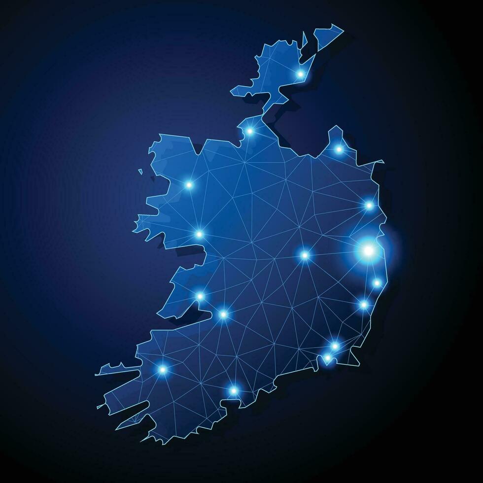 Ireland - Country Shape with Lines Connecting Major Cities vector