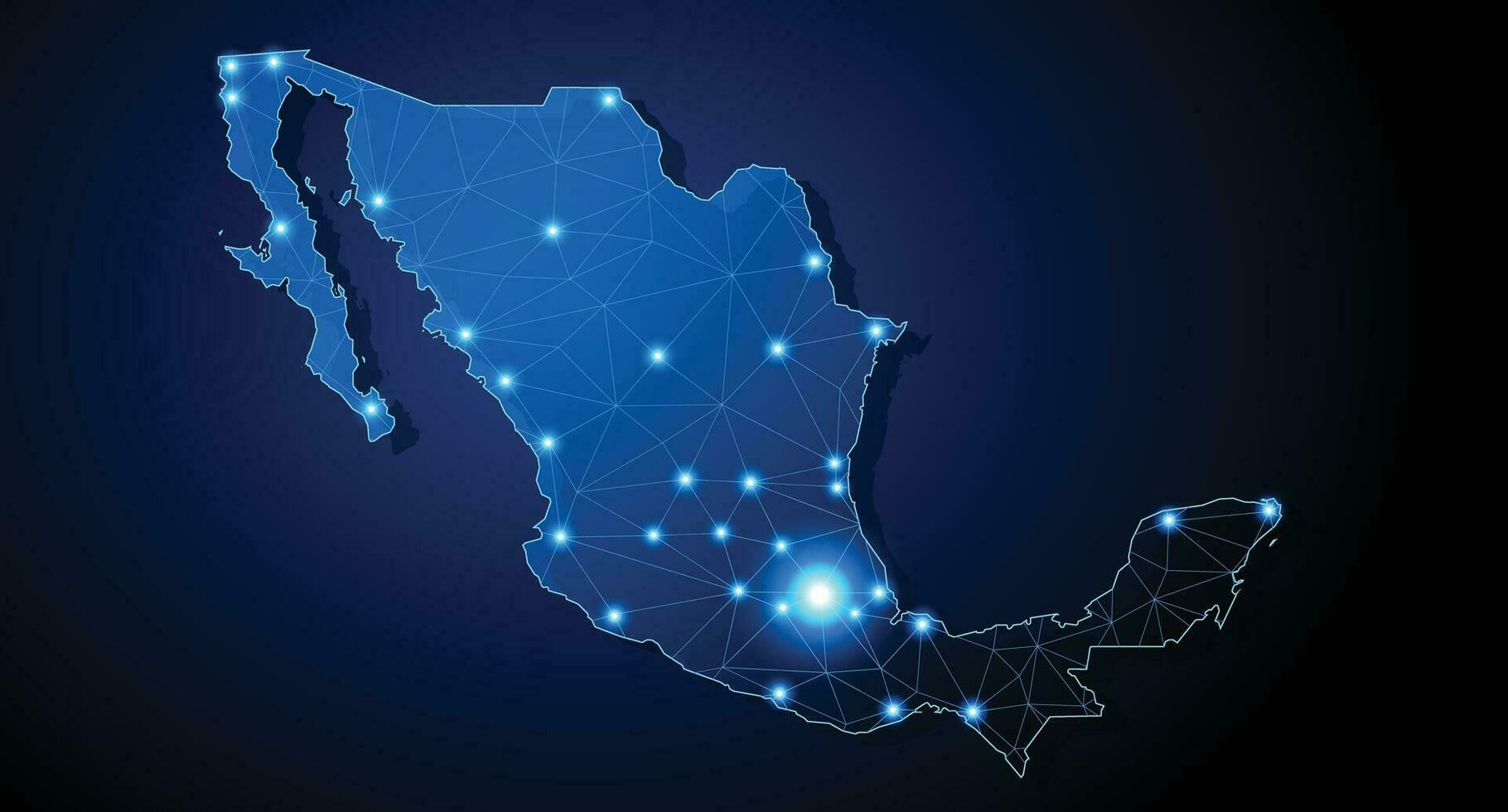 Mexico - Country Shape with Lines Connecting Major Cities vector