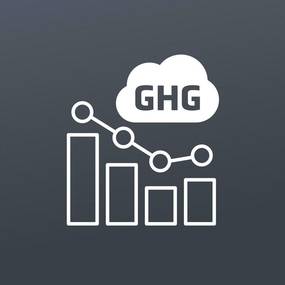 GHG, reducing greenhouse gas emission icon with a graph, vector