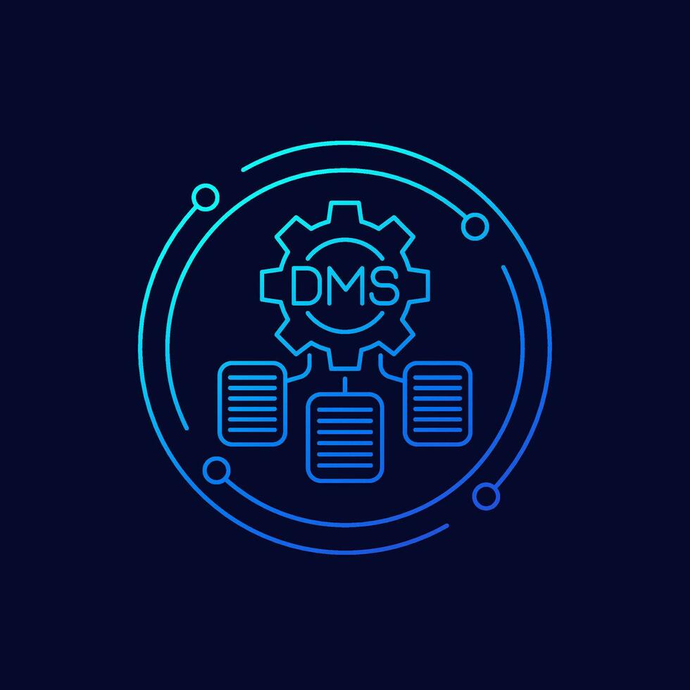 DMS, Document management system icon with a gear, linear design vector