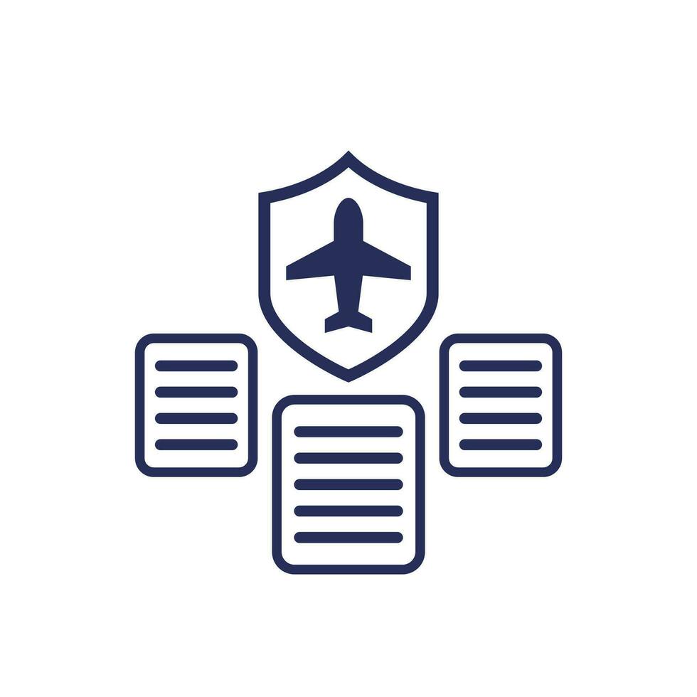 Travel insurance icon with a shield and documents vector