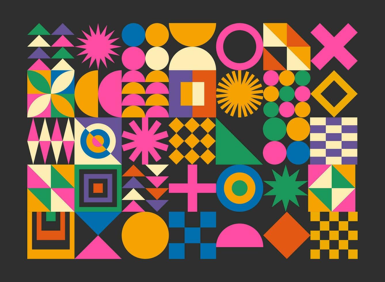 resumen sencillo geométrico conjunto con elementos con cifra, forma, formas, circulo y líneas en Bauhaus estilo. vibrante grunge geometría brutalismo y2k 2000 impresión. moderno collage vector ilustración.