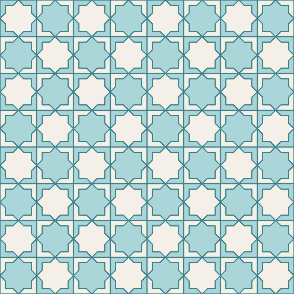 Arabic geometric mosaic printable seamless pattern with abstract Moroccan print in blue and orange colors. Ramadan Kareem Traditional Islamic art Illustration background vector