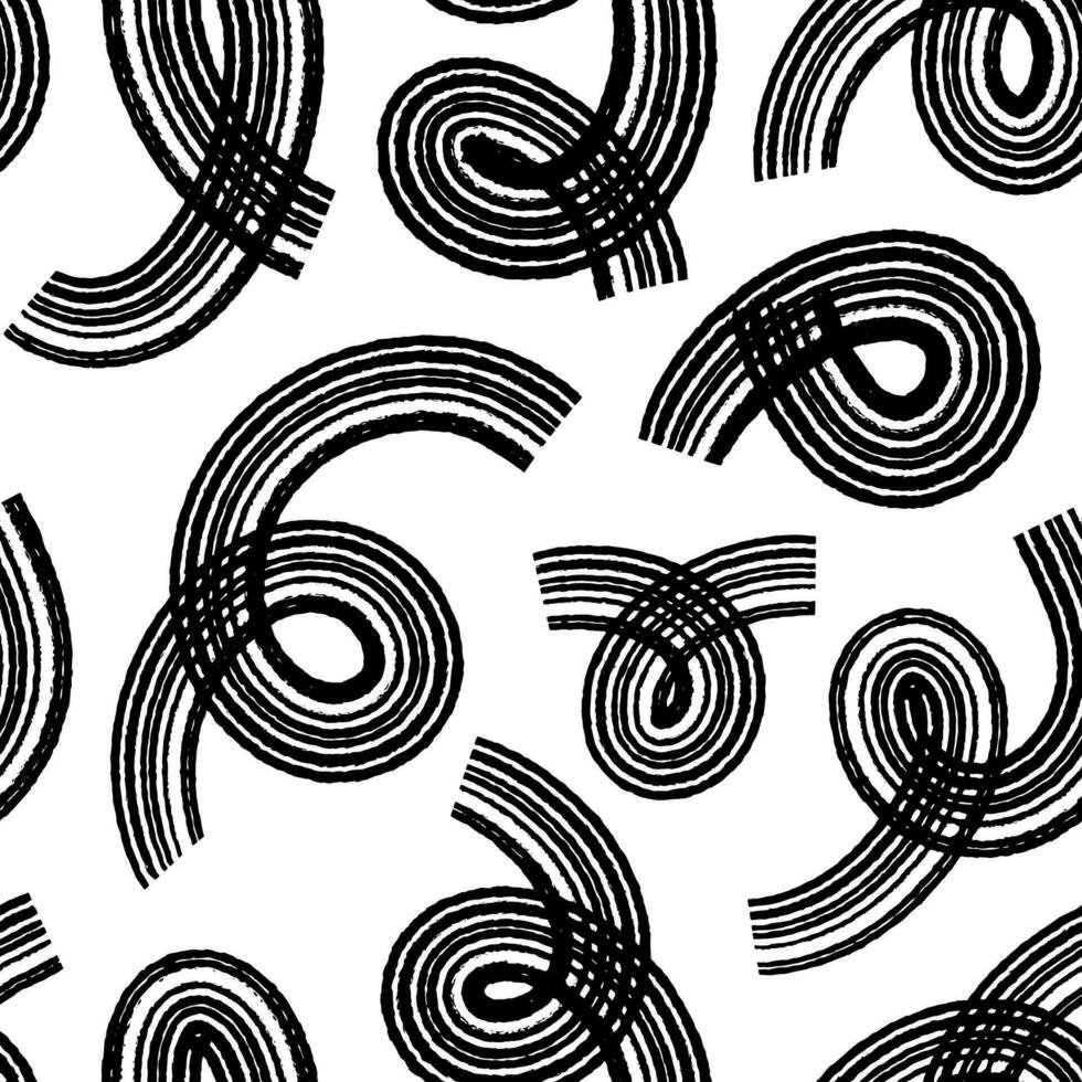 Aesthetic Contemporary printable seamless pattern with abstract line, dot, shape brush stroke in black and white colors. Boho background in minimalist style vector Illustration for wallpaper fabric