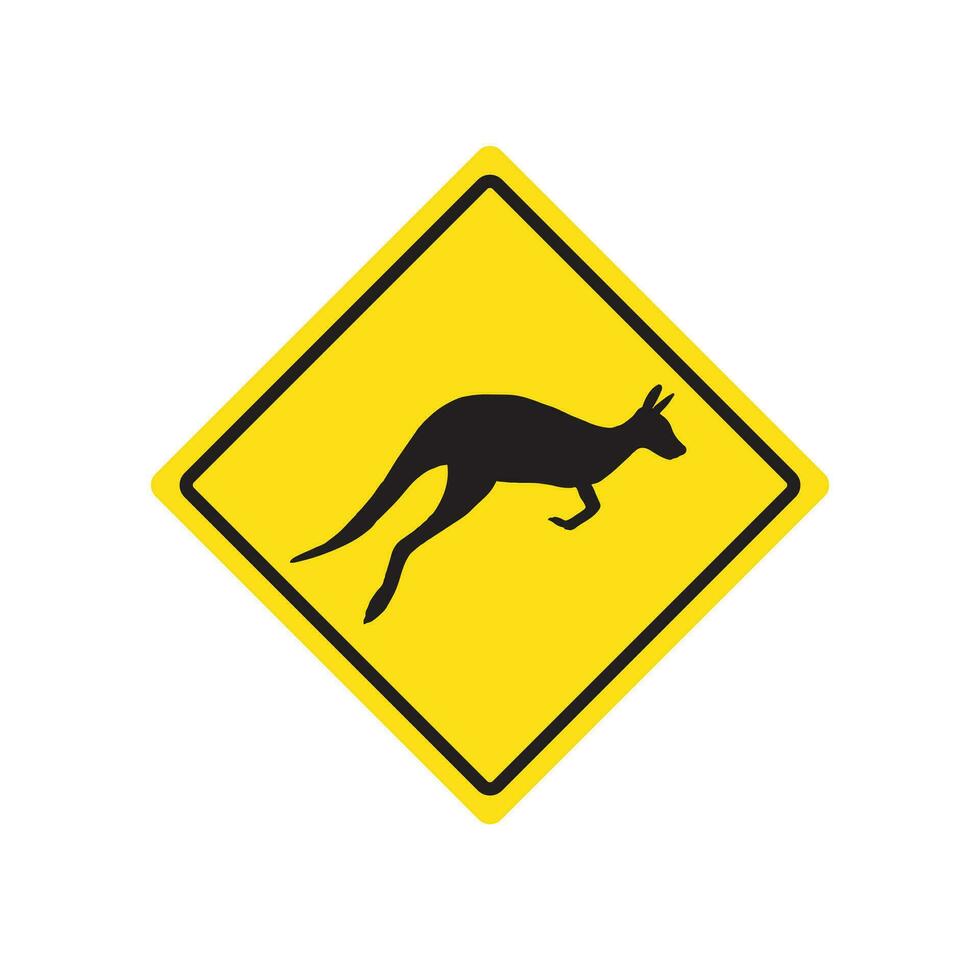 Vector Kangaroo rhombus yellow road sign