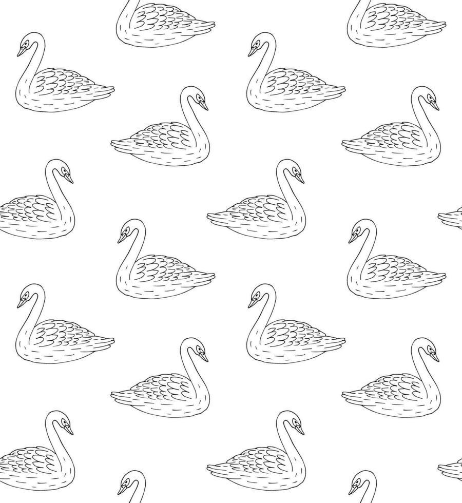 Vector seamless pattern of hand drawn swan