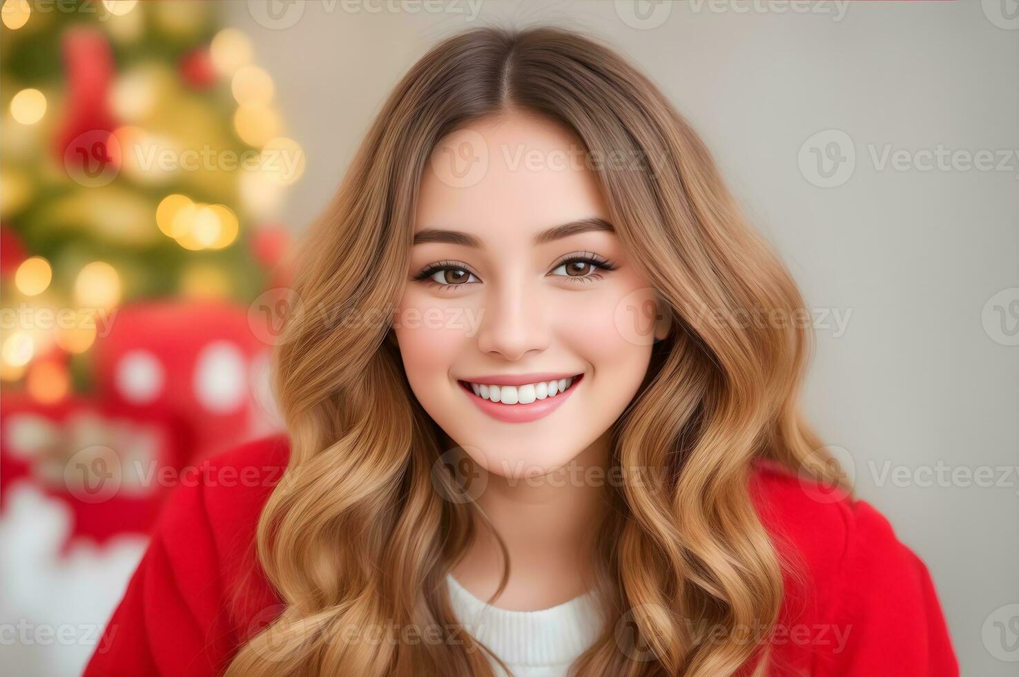 AI generated Enjoy the Christmas charm with a portrait of a joyful, smiling girl. photo