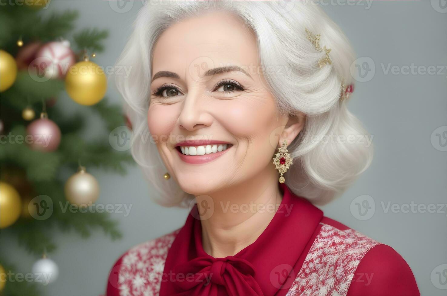 AI generated The charm of Christmas with a delightful woman. photo