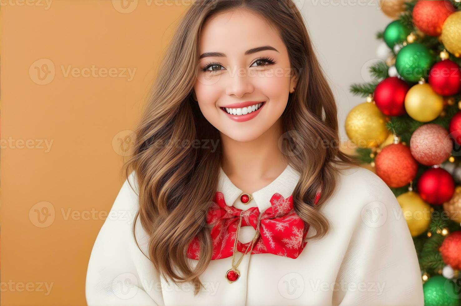 AI generated Enjoy the Christmas charm with a portrait of a joyful, smiling girl. photo