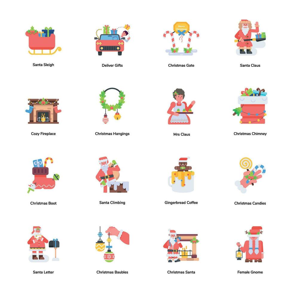 Set of Xmas Celebration Flat Icons vector