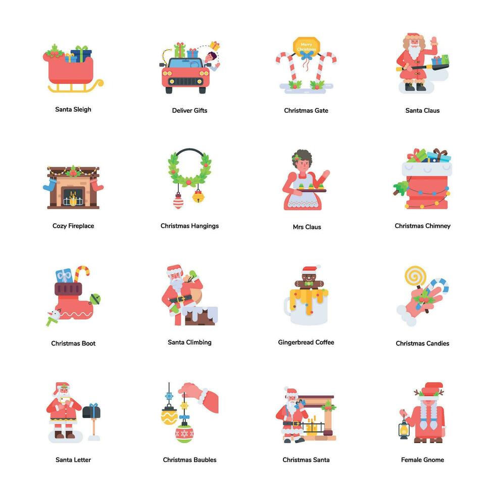 conjunto de iconos planos de celebración de navidad vector