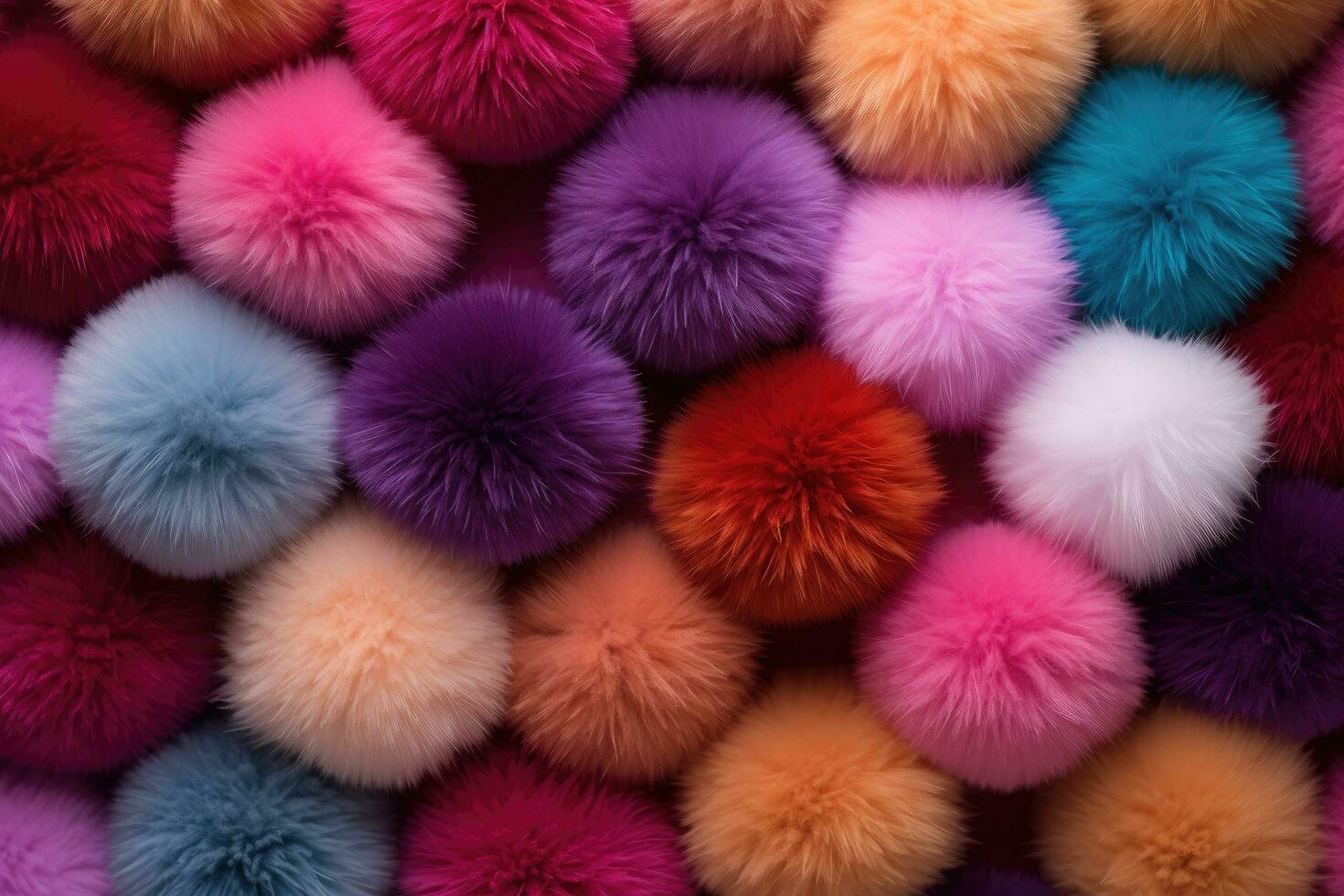 AI generated Background of multicolored fluffy fur. Colorful fur background, Abstract background with colorful pompoms, AI Generated photo