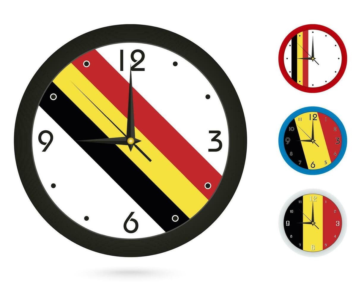 pared reloj diseño con nacional bandera de Bélgica. cuatro diferente diseño. vector