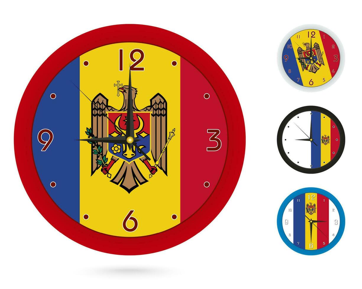Wall Clock Design with National Flag of Moldova. Four different design. vector