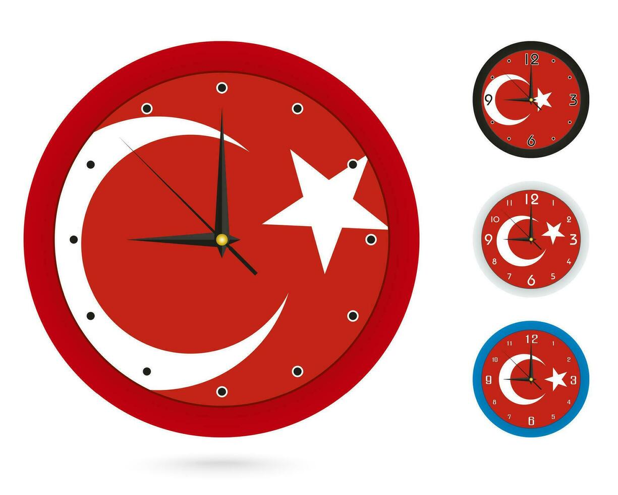 pared reloj diseño con nacional bandera de pavo. cuatro diferente diseño. vector