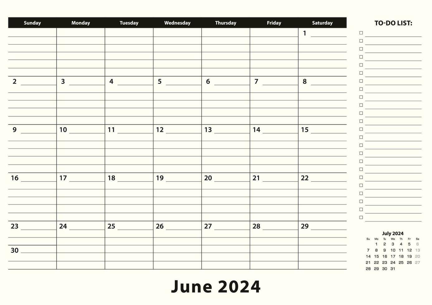 June 2024 Monthly Business Desk Pad Calendar. vector