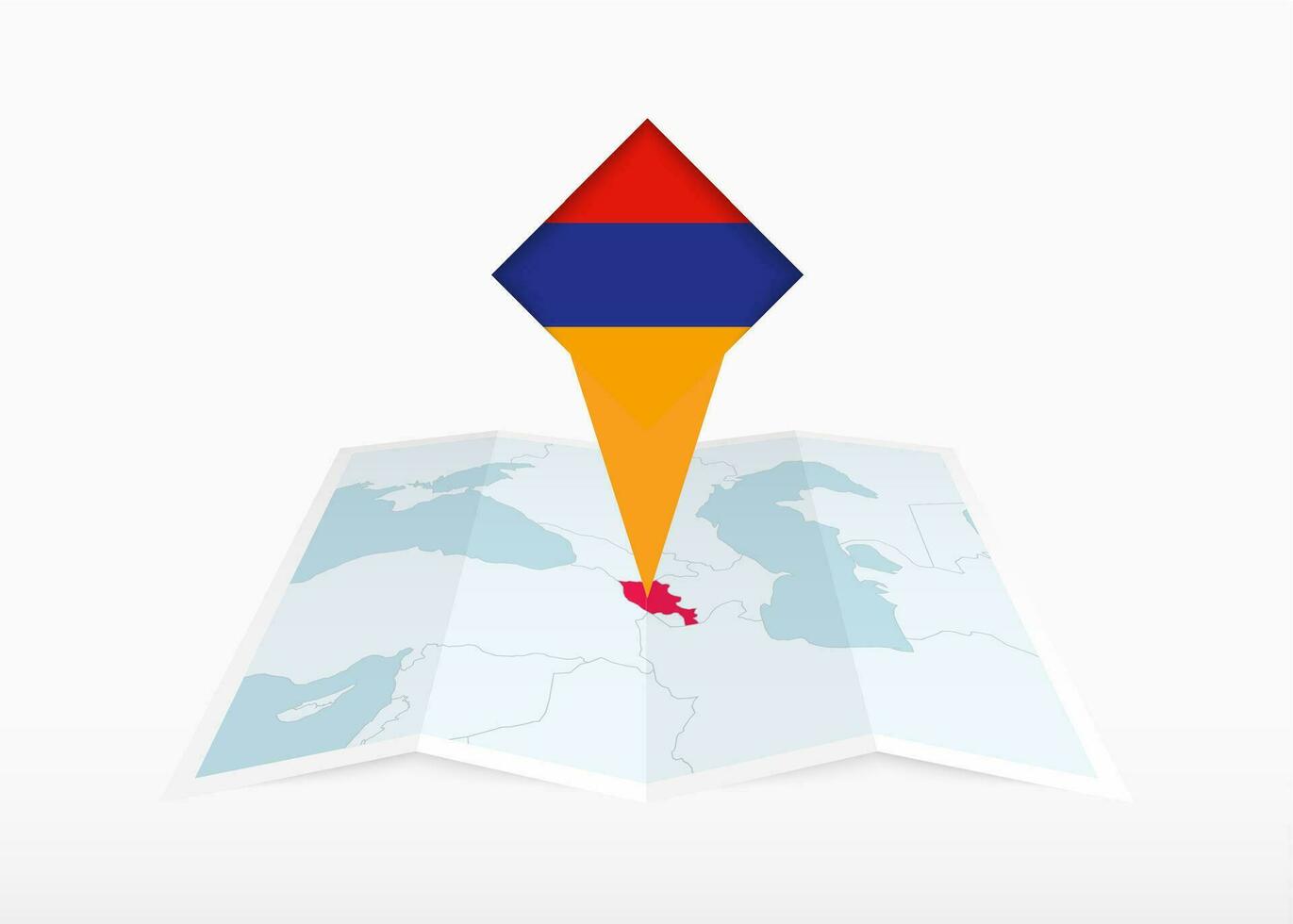 Armenia es representado en un doblada papel mapa y clavado ubicación marcador con bandera de Armenia. vector