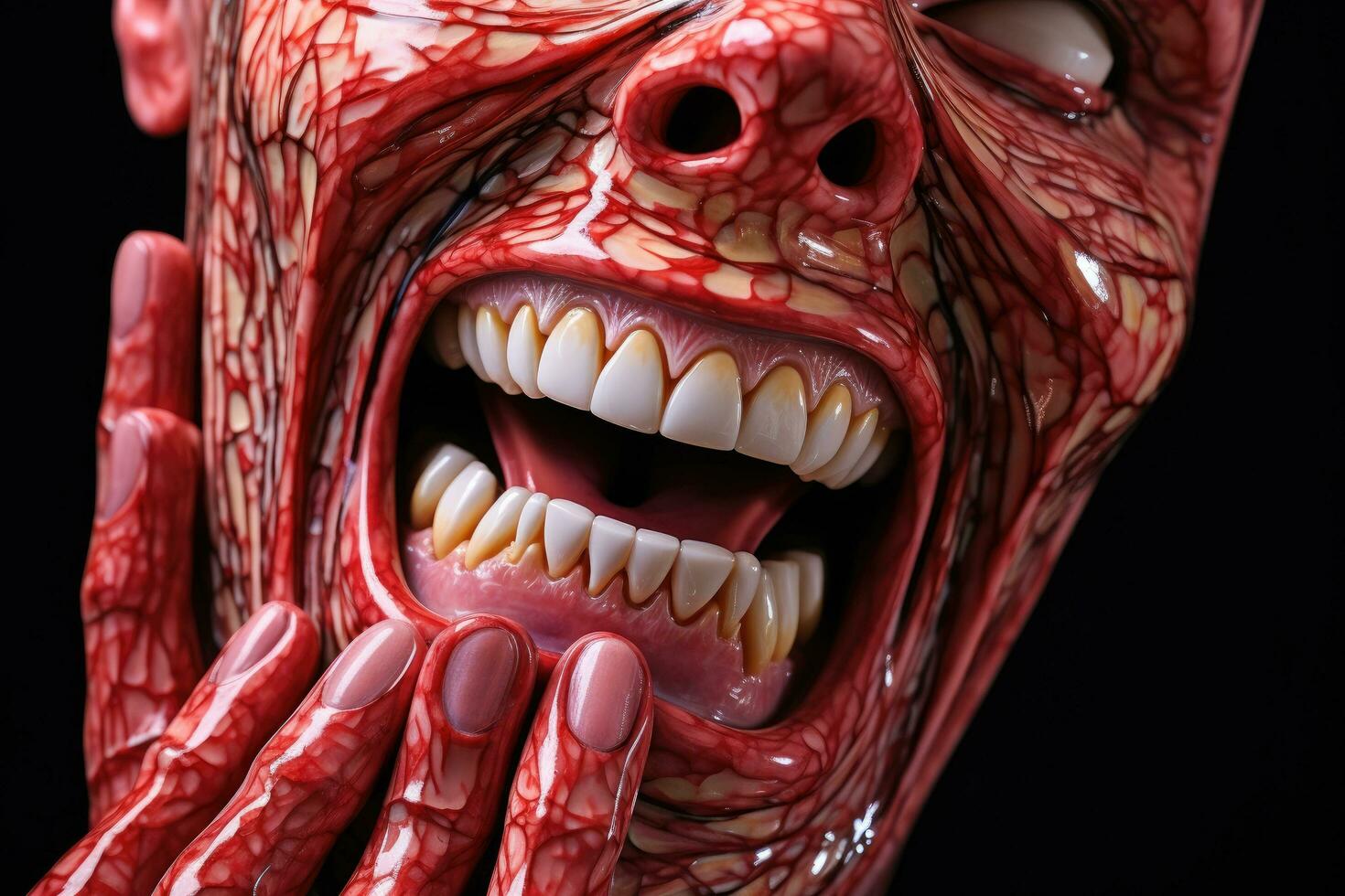 AI generated Close-up image of a monster's teeth. Halloween theme, Acute toothache, AI Generated photo