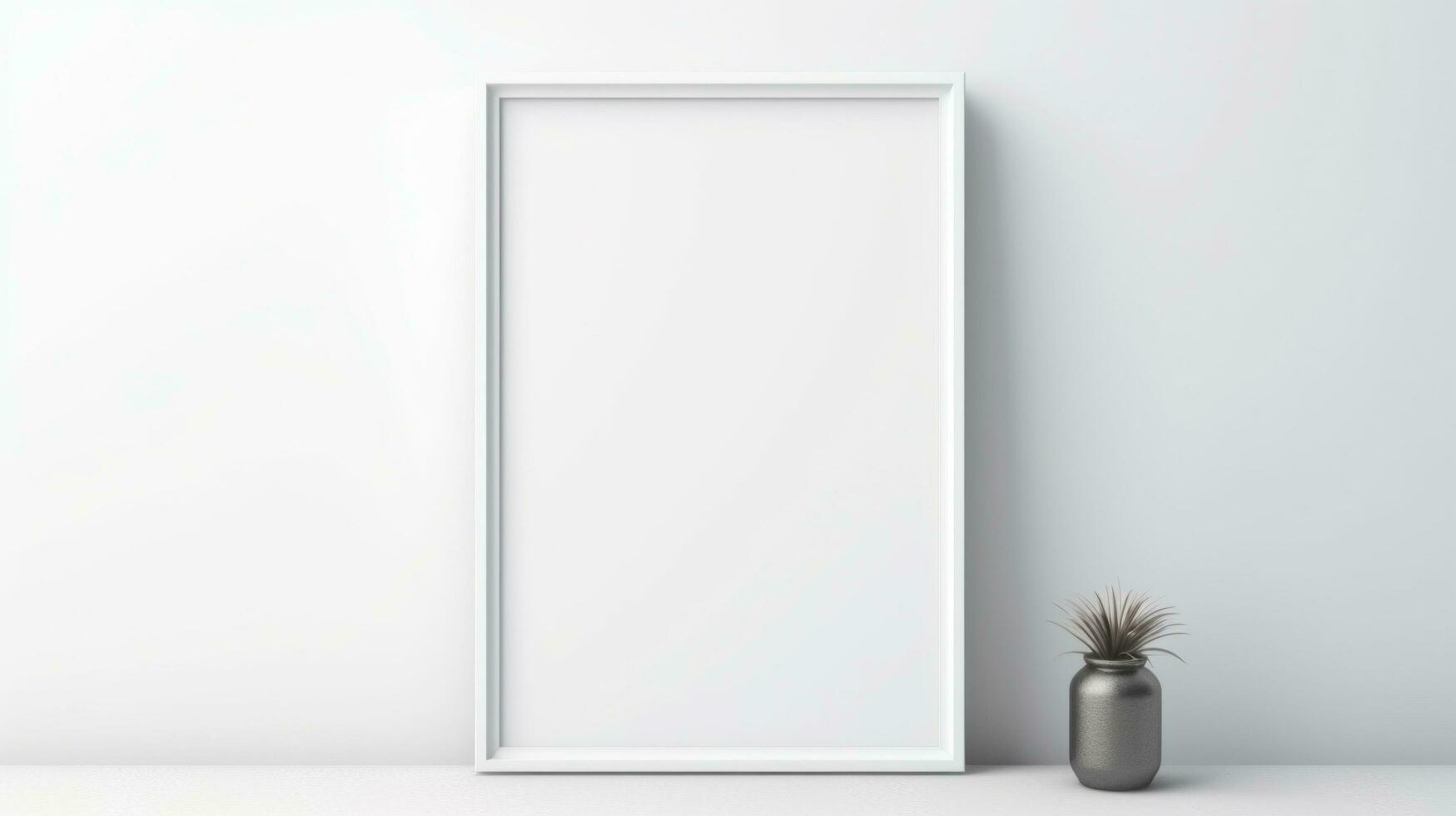 AI generated White frame with blank front, realistic on a mockup template in a white minimalist wall photo