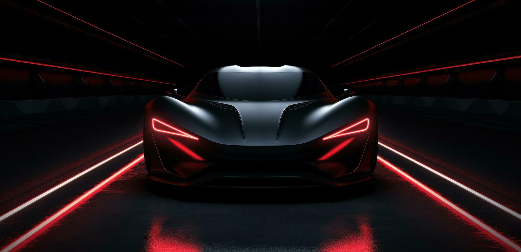 AI generated the end of a black sports car in the dark, photo